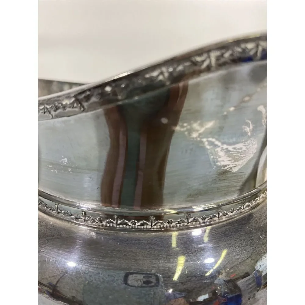 Antique H.S. Co Silverplate Water Pitcher Art Deco 7.75” X 9.5” Geometric Handle